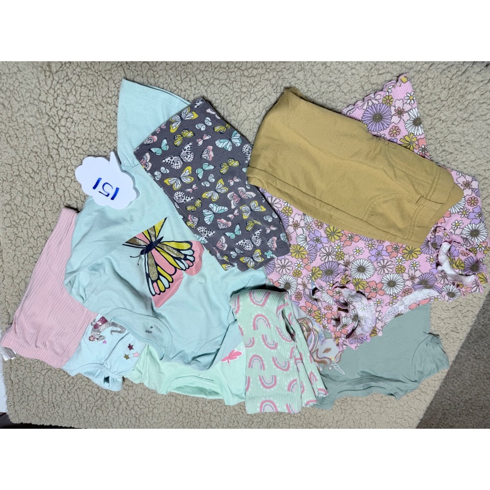 9pc Girls Carters Jumping Beans Clothing Lot 4T Tops Leggings Butterfly Unicorn